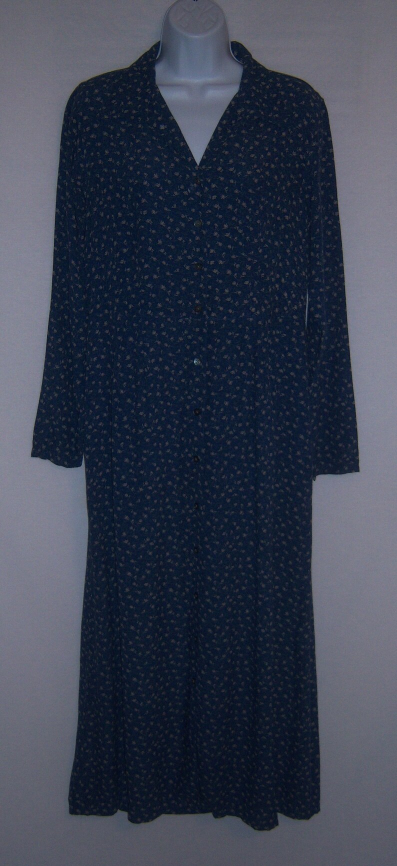Vintage Eddie Bauer Blue Small Ditsy Floral Flower Print Prairie Maxi Dress Small S Boho Modest