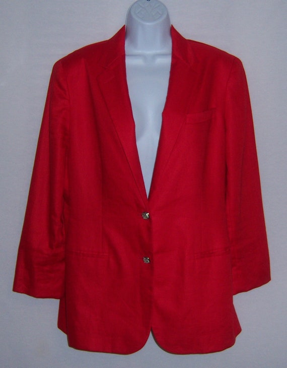 Vintage Lauren Ralph Lauren Bright Red Linen Jack… - image 2