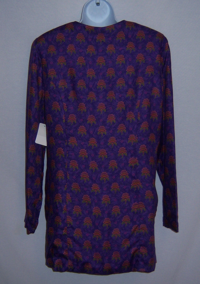 Vintage Alexander Campbell Purple Green Blue French Country Indiennes Paisley Flowers Floral Tunic Jacket 10 12 Deadstock NOS NWT Medium