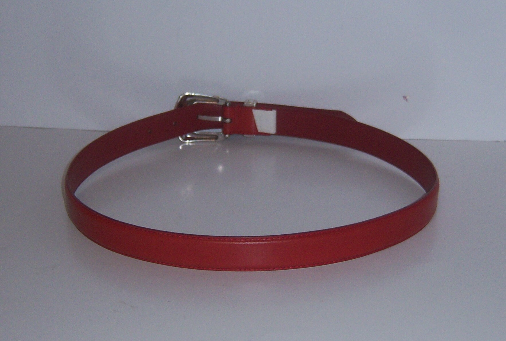 Vintage Fossil Red Leather Silver Gold Tone Buckle Belt  display picture 1
