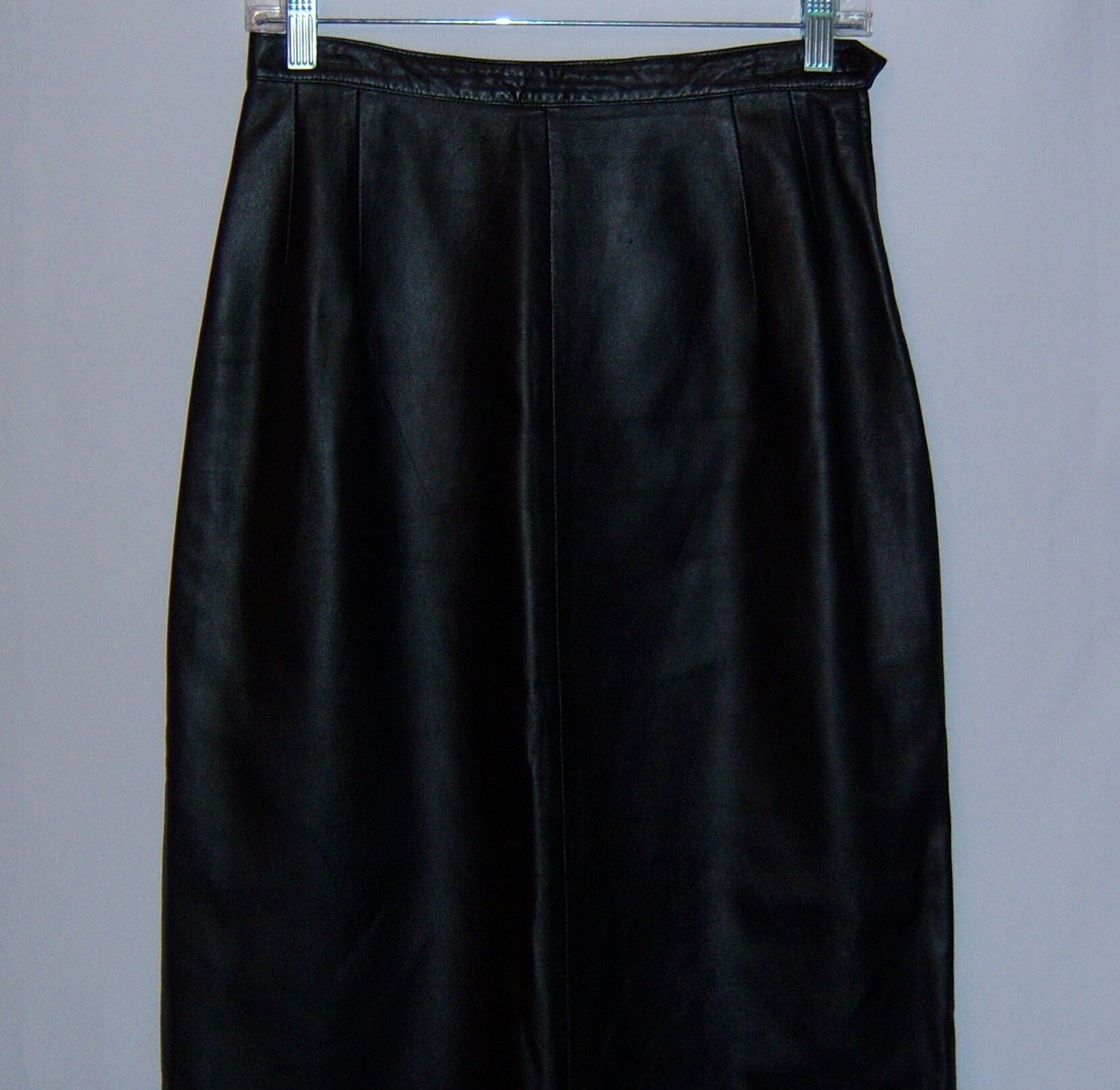Vintage Salvatore Ferragamo Classic Black Leather Midi Skirt 6 8 Small Gift
