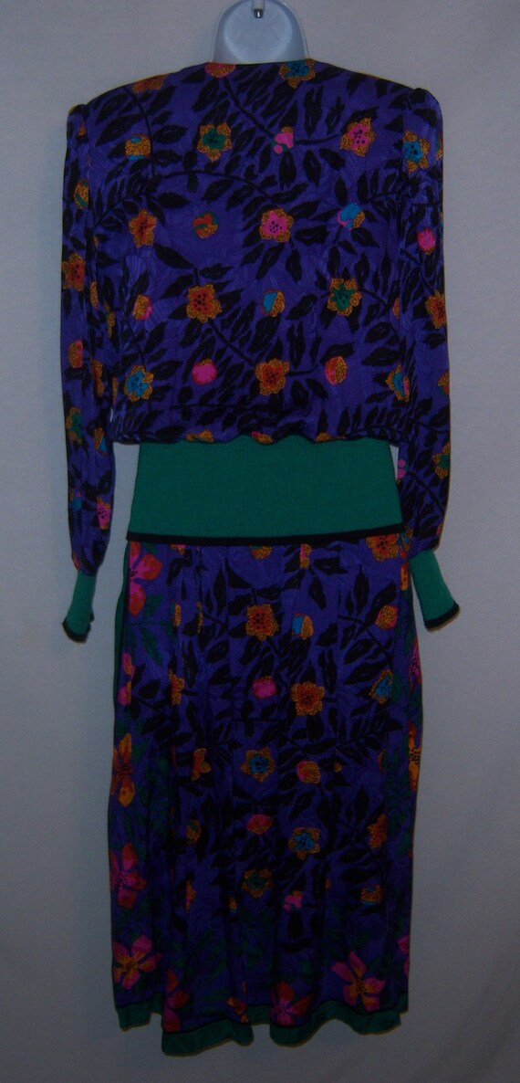 Vintage Silk Line Purple Green Pink Black Floral … - image 3