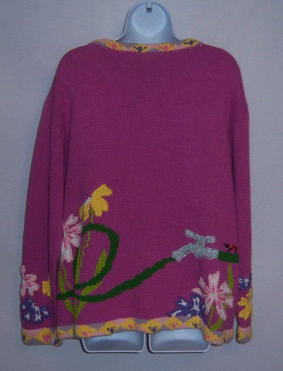 Vintage J Two Sweater Sweater Pink Yellow Floral … - image 3