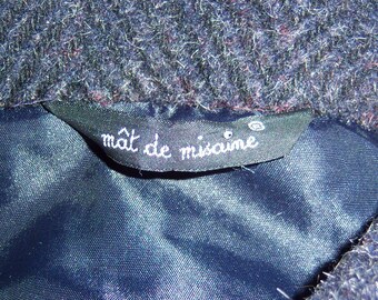 Vintage Mat De Miscaine Dark Charcoal Grey Herringbone Tweed Wool