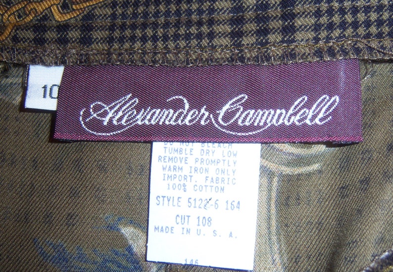 Vintage Alexander Campbell Brown Black Plaid Ducks Water Fowl Print Cotton Maxi Skirt 8 10 Huntin Field Stream