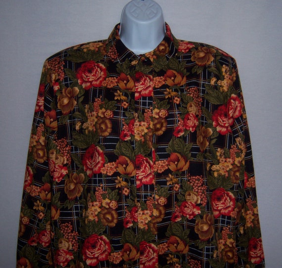 Vintage Traditional Trading Co. Navy Red Gold Ros… - image 1