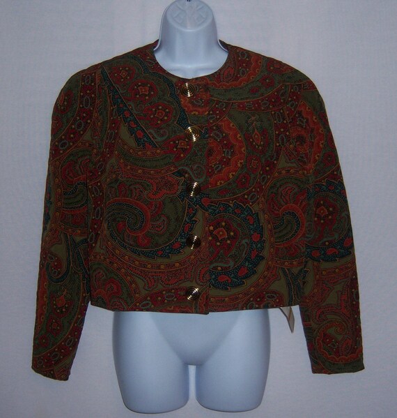 Vintage Jean Claire Green Copper Blue Paisley Qui… - image 2