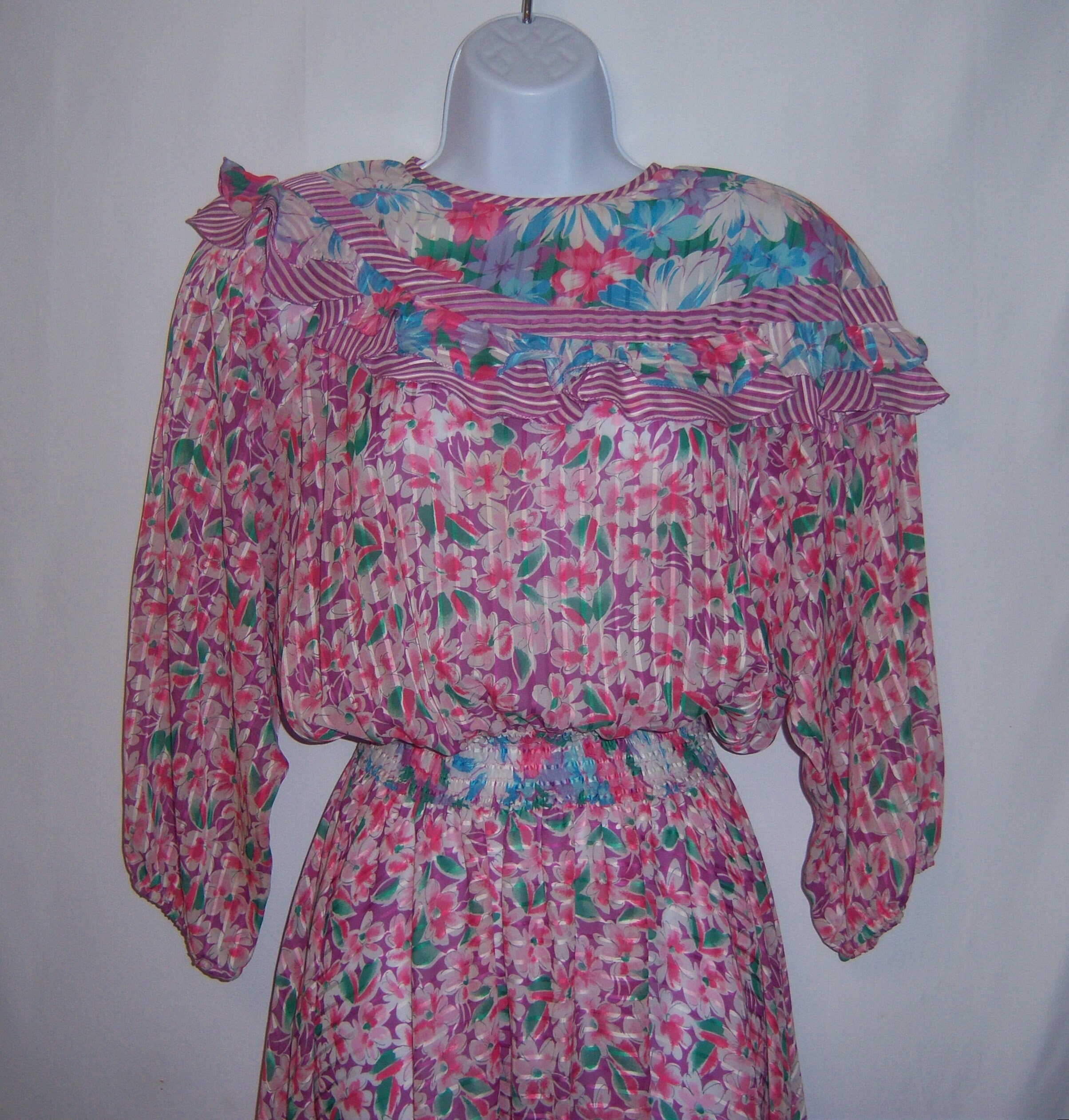 Vintage Diane Freis Magenta Pink Green Purple Floral Flower Print