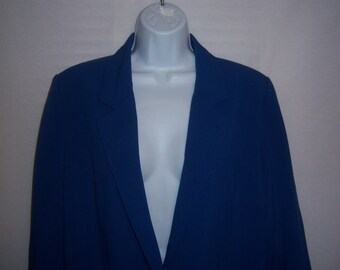 Vintage Norm Thompson Royal Blue Classic Single Button Blazer Jacket Large L Deadstock NOS NWOT Travel