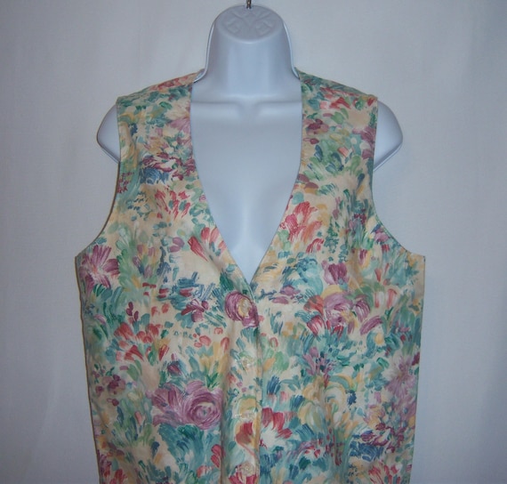 Orvis, Vintage Orvis Watercolor Floral Flower Pattern Vest Waist Coat Small S 8 Pastel Gift