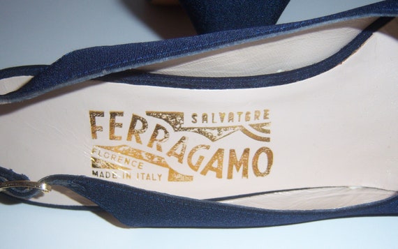 Vintage Salvatore Ferragamo Navy Blue Shantung Op… - image 5