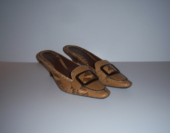 Vintage Cole Haan Camel Black Snakeskin Pointy To… - image 2