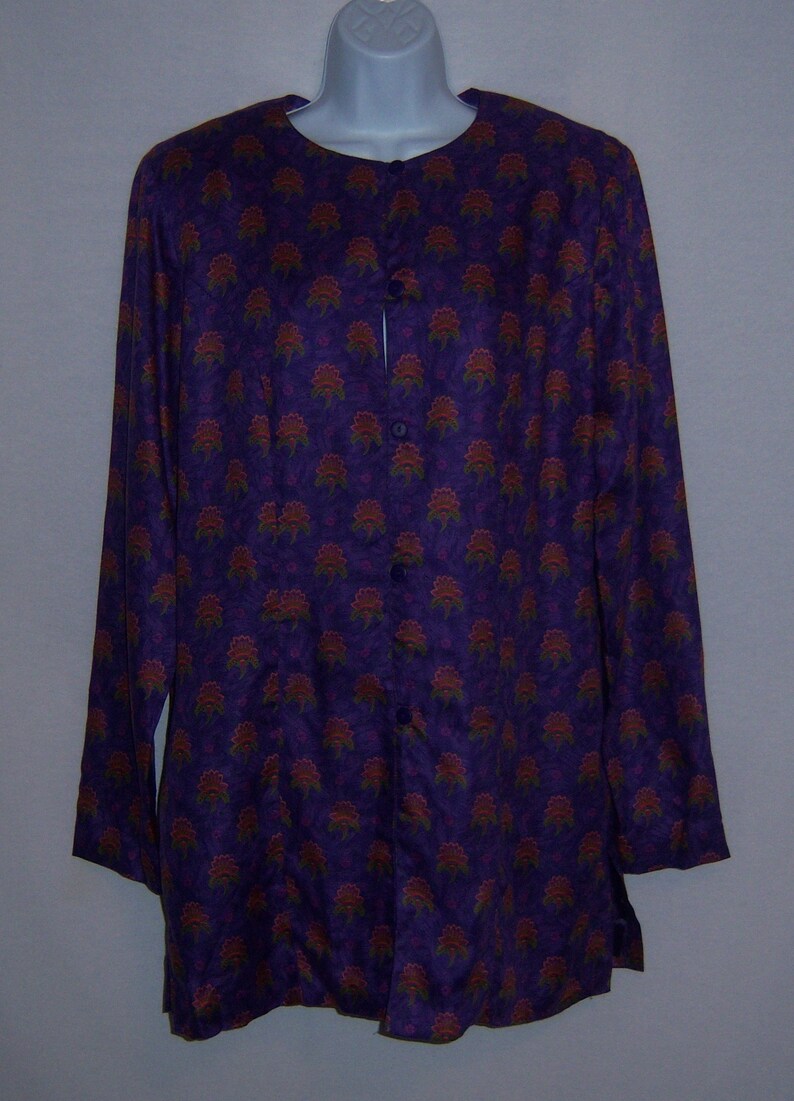 Vintage Alexander Campbell Purple Green Blue French Country Indiennes Paisley Flowers Floral Tunic Jacket 10 12 Deadstock NOS NWT Medium