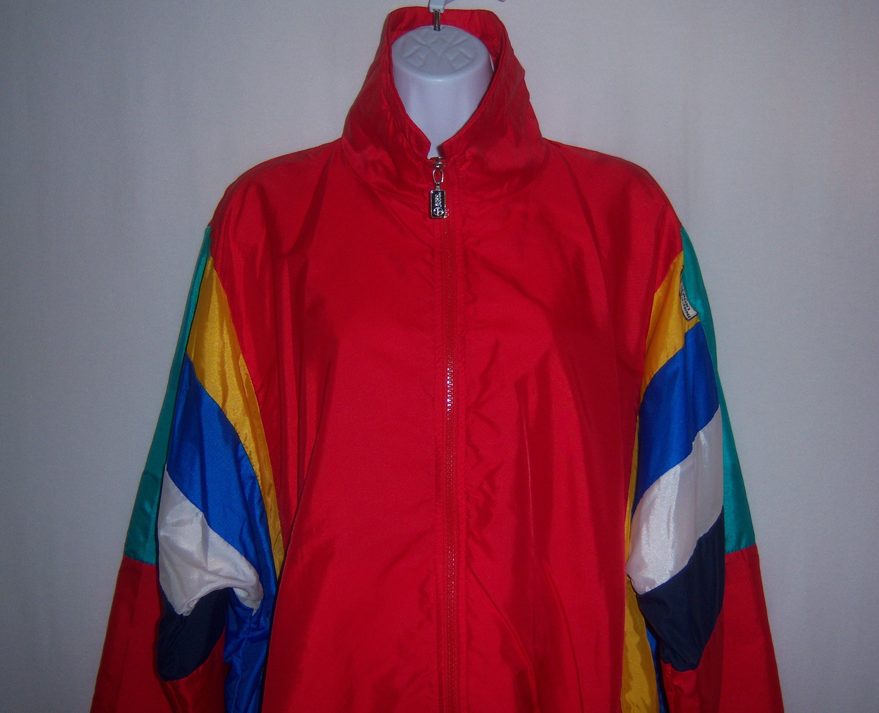 Vintage Sergio Tacchini Red Multi Color Block Track Athletic Zip
