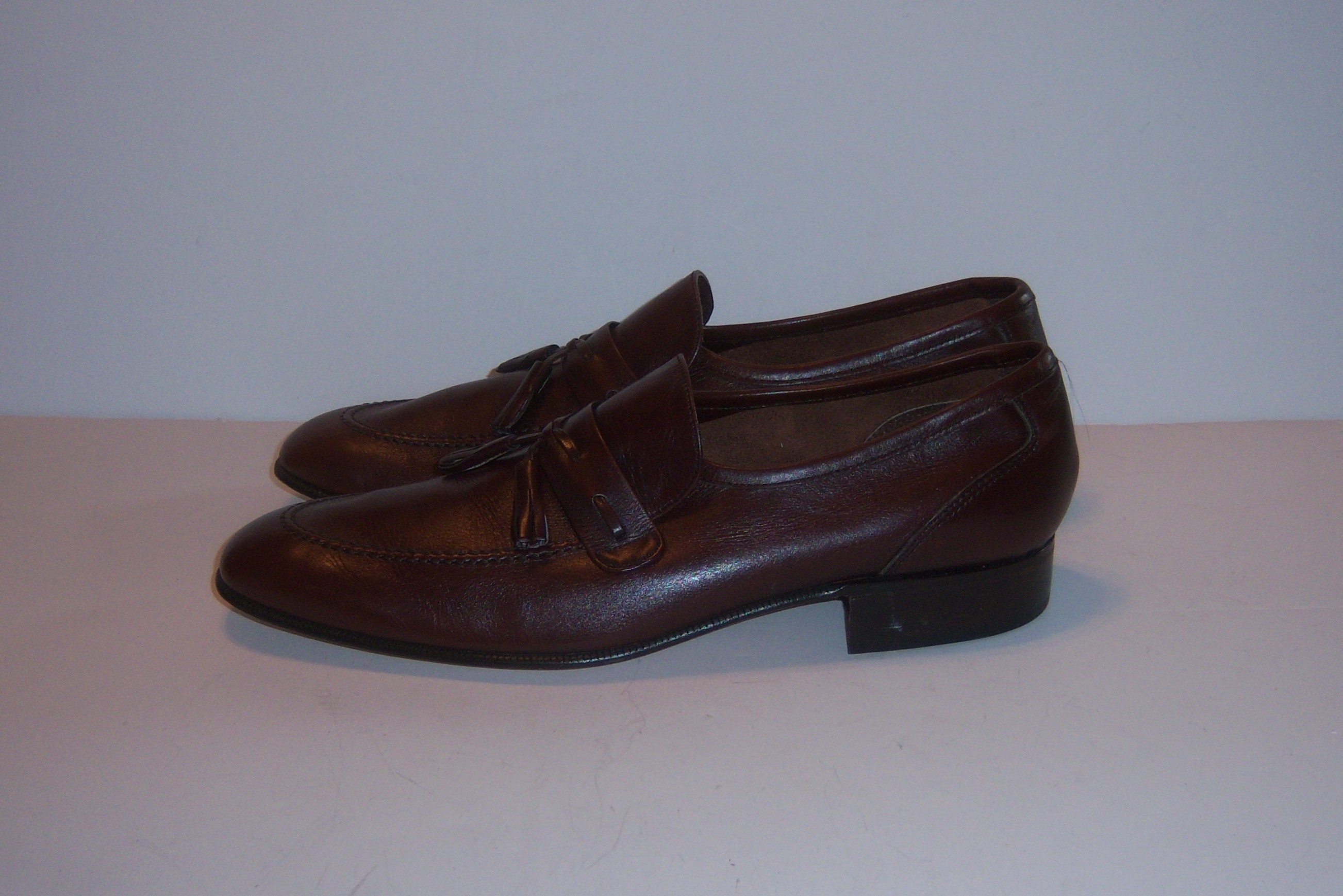 Vtg Adolfo Oleg Cassini Italian Brown Leather Kiltie Tassel Loafers Men\'s 8 RARE Vintage Oleg Cassini Classic Brown Tasseled Leather Loafers  main image 2