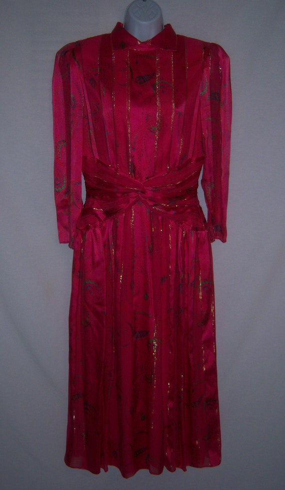 Vintage Morton Myles Magenta Hot Pink Gold Abstra… - image 2