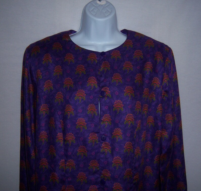 Vintage Alexander Campbell Purple Green Blue French Country Indiennes Paisley Flowers Floral Tunic Jacket 10 12 Deadstock NOS NWT Medium