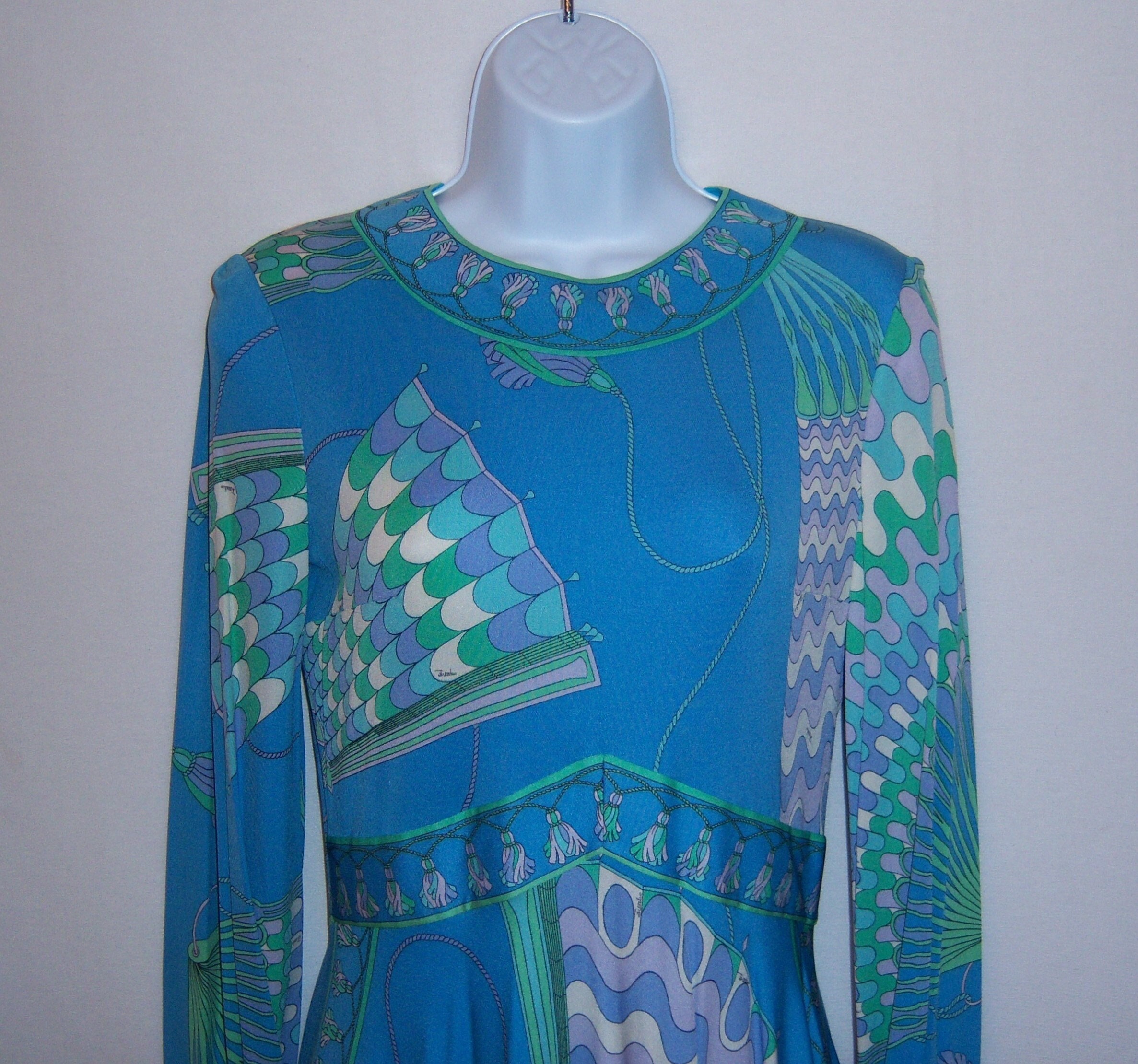Vintage Emilio Pucci Light Blue Lavender Mint Green Mod Fan Print
