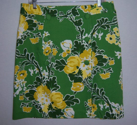 Vintage Talbots Green Yellow White Flower Floral Print Cotton