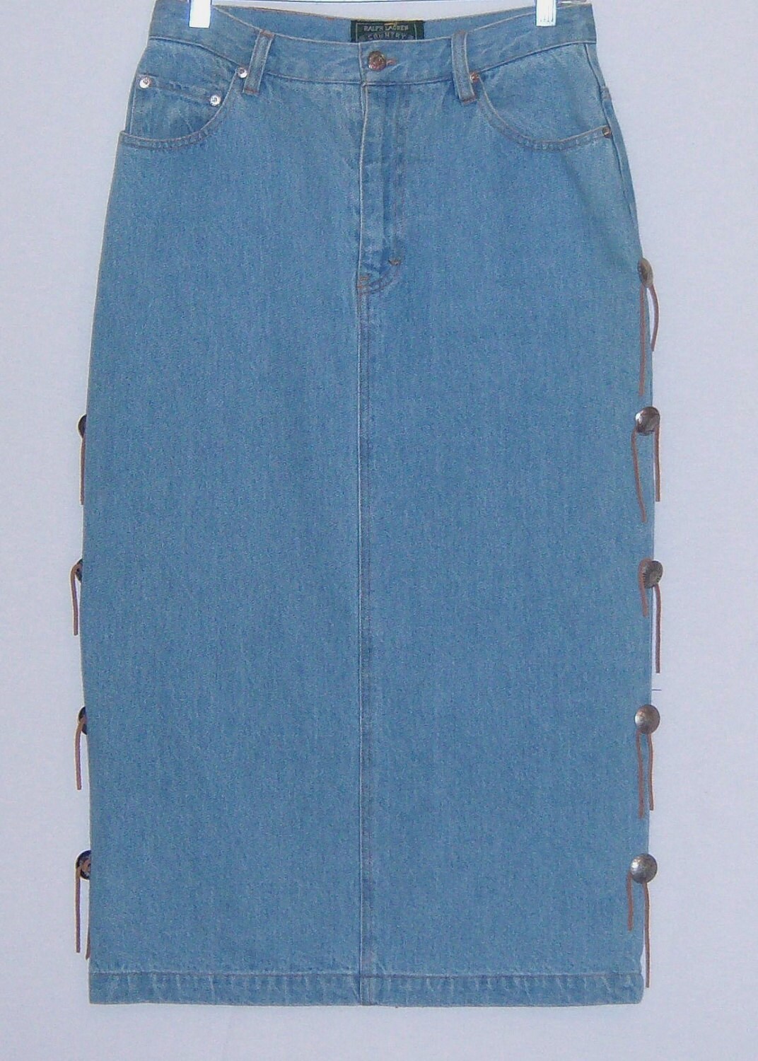 Vintage Polo Ralph Lauren Country Denim Jean Concho Leather