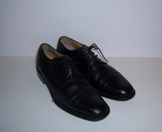 Vintage Bruno Magli Classic Black Leather Tie Oxfords Shoes 