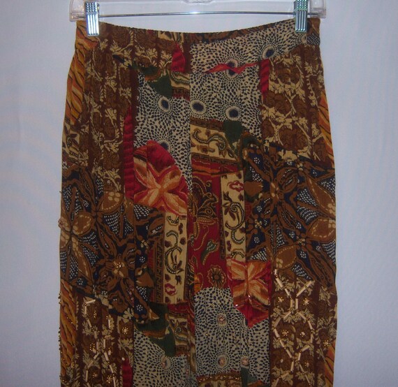 Vintage Sandy Starkman Patchwork Print Beaded Cri… - image 1