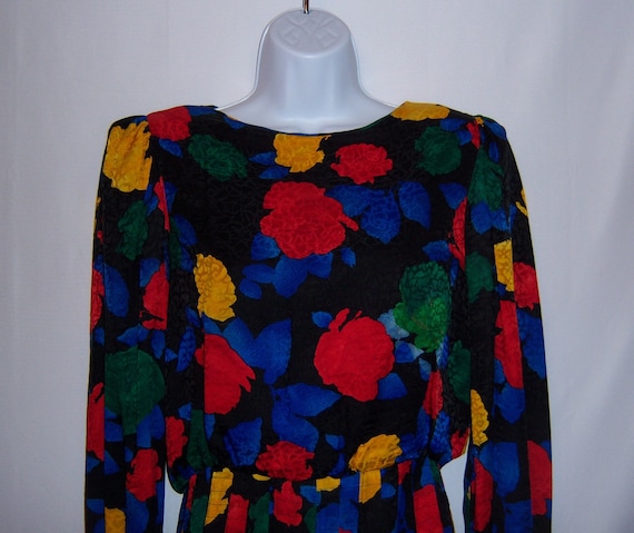 Vintage Adrianna Papell Black Yellow Blue Green R… - image 1