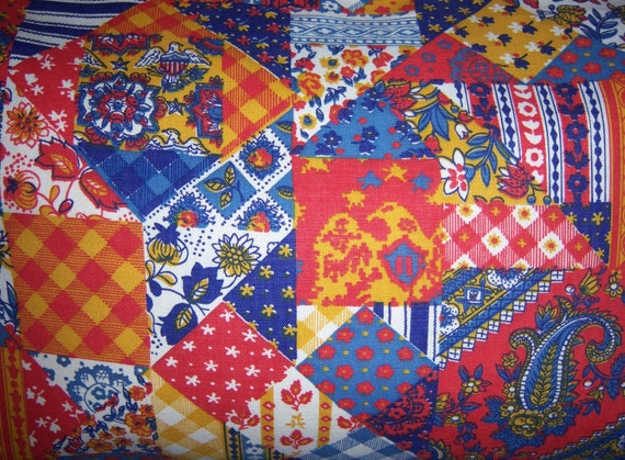 Vintage Blue Orange Patchwork Print Cotton Satche… - image 7