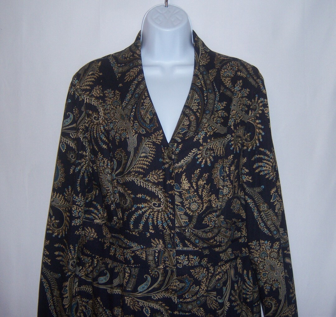 Vintage David Warren Navy Blue Classic Paisley Print Pattern Etsy