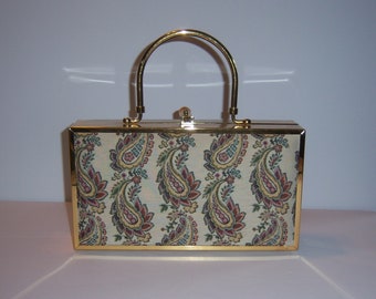 Vintage Lou Taylor Woolf Brothers Off White Classic Tapisserie Paisley Print Gepolsterte Gold Box Tasche Geldbörse Handtasche Geschenk