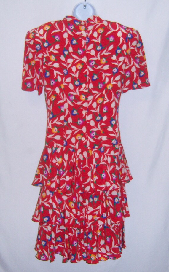 Vintage Albert Nipon Red Blue Green Floral Flower… - image 3