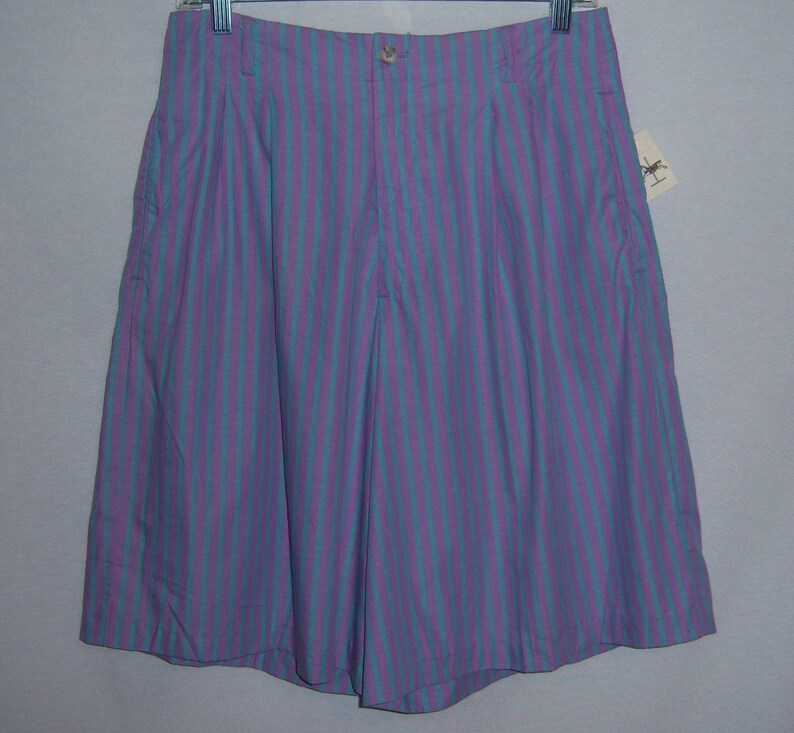 Vintage Breeches Lavender Mint Green Stripes Striped Cotton High Waist Bermuda Walking Shorts 10 12 Deadstock NWT NOS Harold Powell Harold/'s