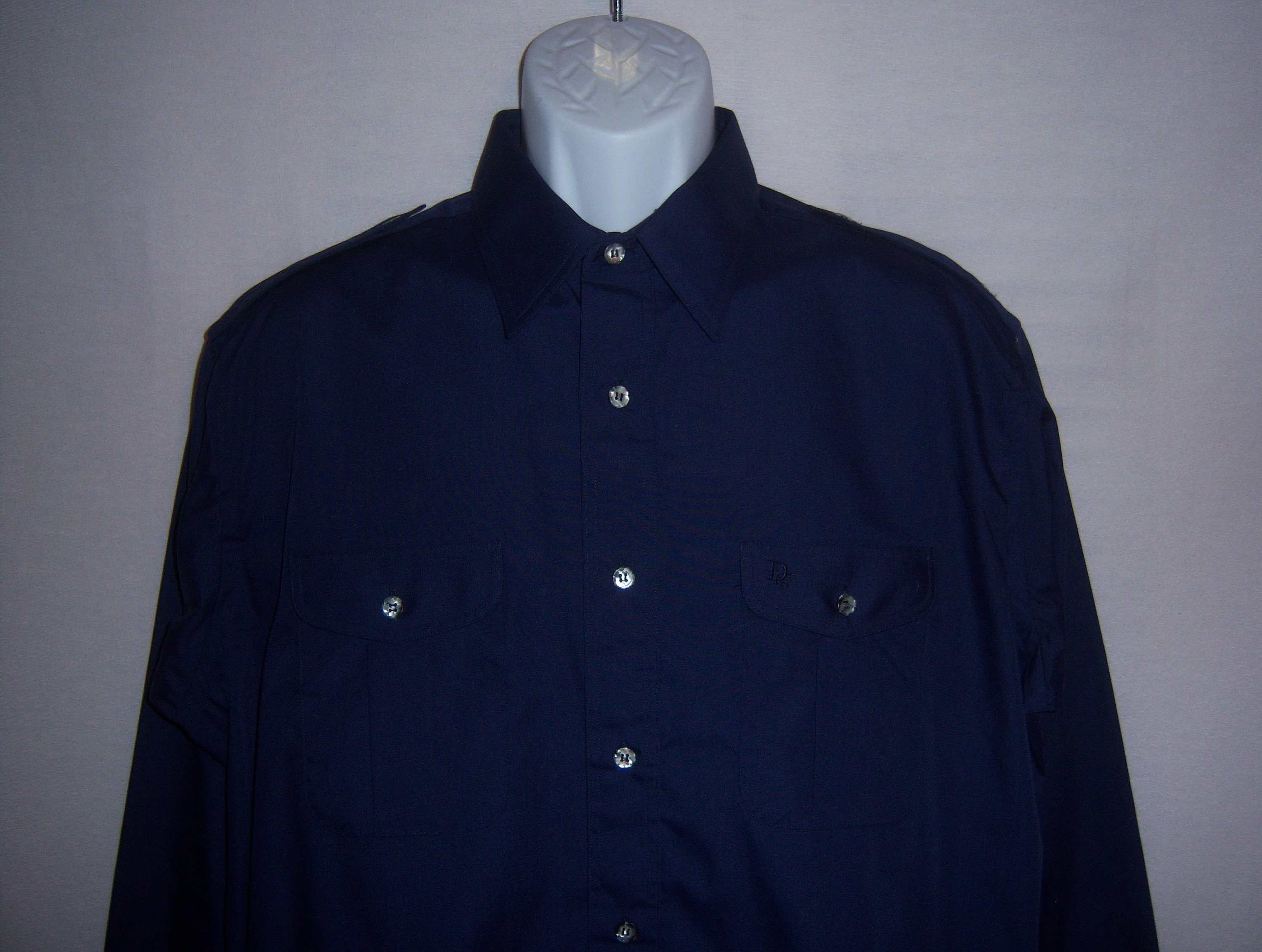 Vintage Christian Dior Navy Blue Cotton Blend Mens Shirt Large L