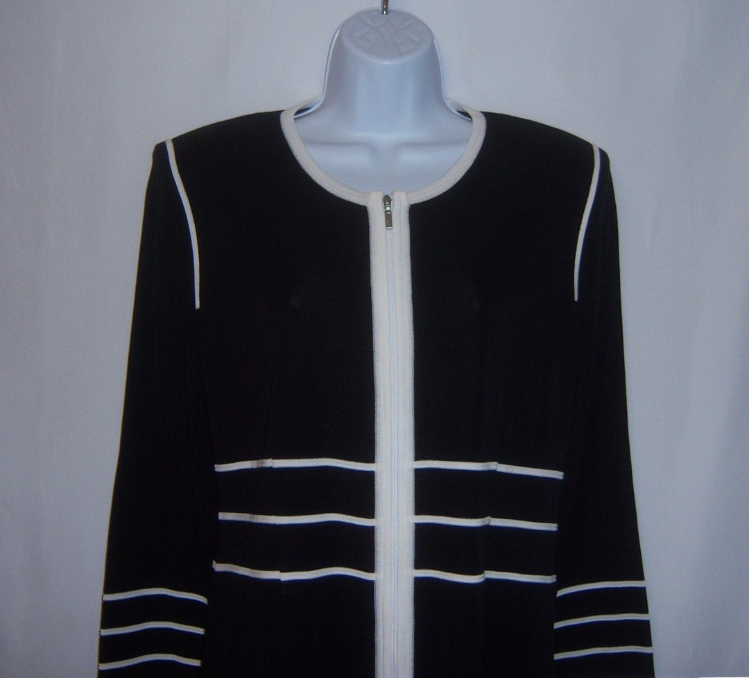 2000s Misook Black and Blue Striped Knit Shirt