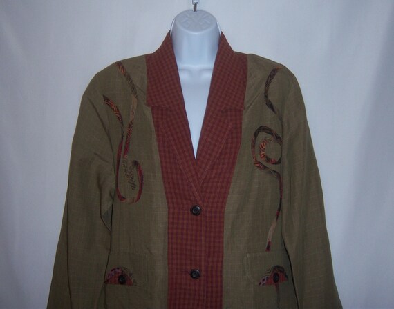 Vintage Canvasbacks Taupe Rust Windowpane Pattern… - image 1