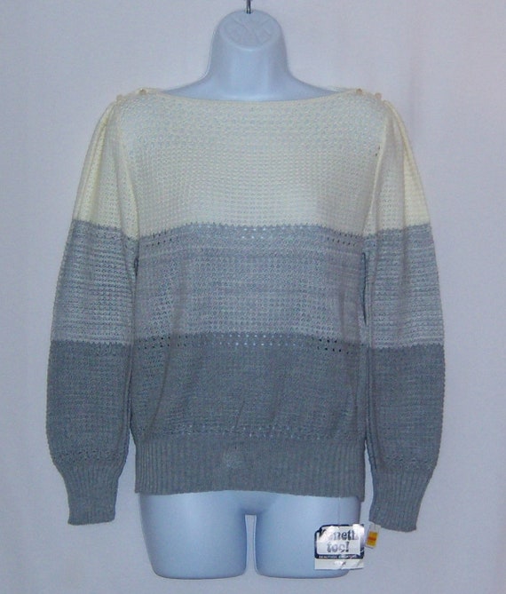 Vintage Kenneth Too! Off White Grey Bold Striped … - image 2
