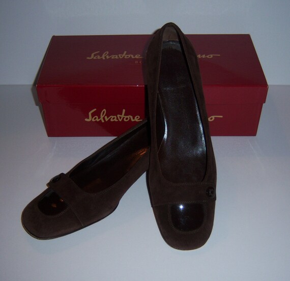 Vintage Salvatore Ferragamo Chocolate Dark Brown Suede Darla Pumps Slip Ons 8 Medium Shoes With Original Box Etsy