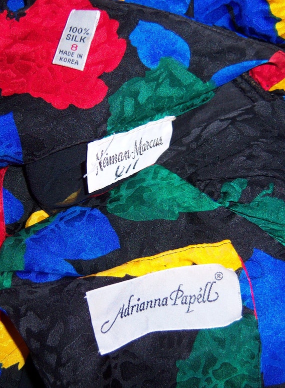Vintage Adrianna Papell Black Yellow Blue Green R… - image 4