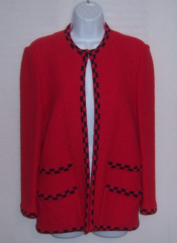 Vintage Castleberry Knits Red Black Boucle' Knit … - image 2