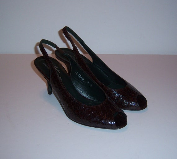 Vintage Donald J Pliner Brown Leather Croc Emboss… - image 2