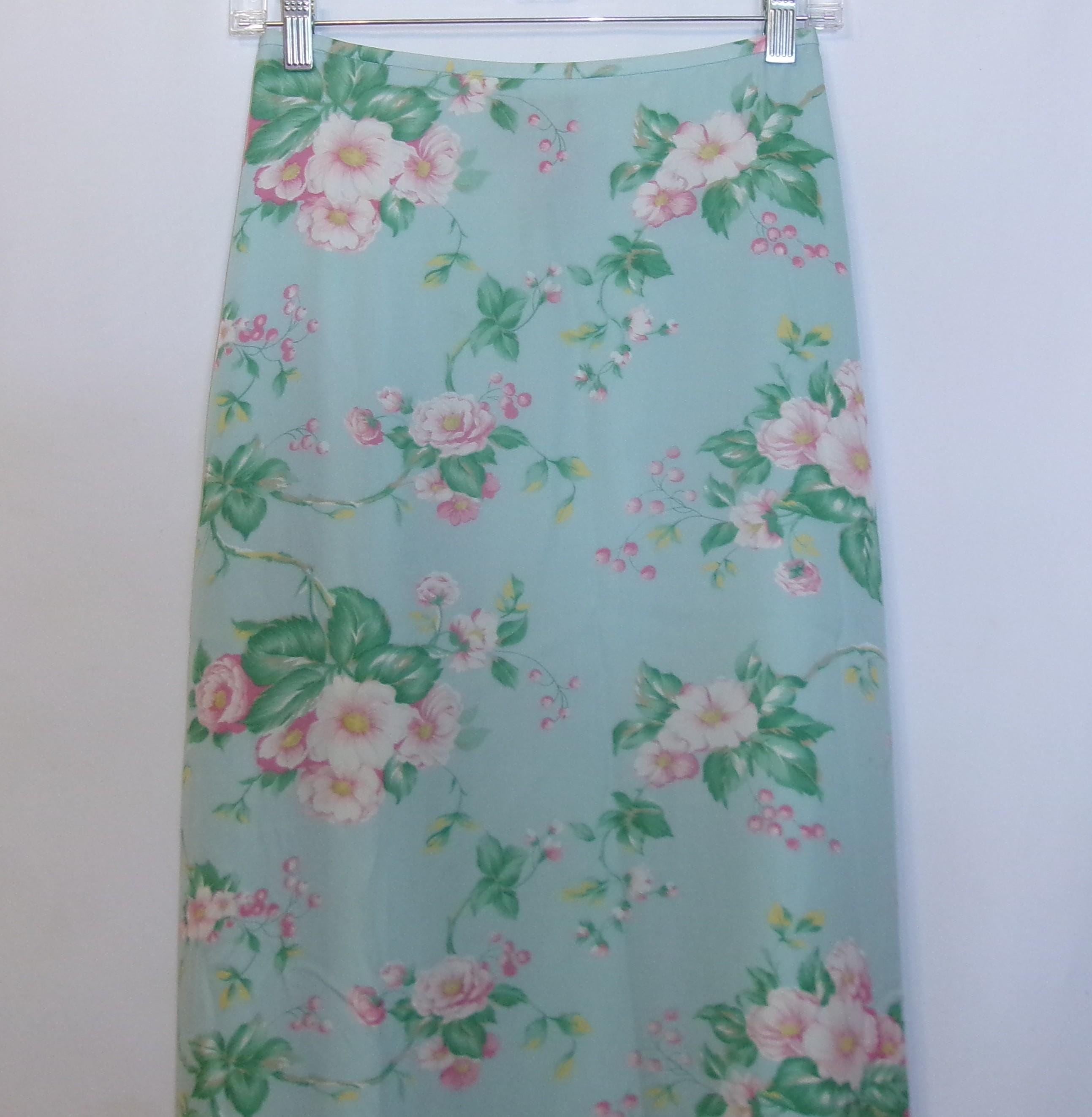 Vintage Lauren Ralph Lauren Maxi Skirt Light Blue Pink Dogwood