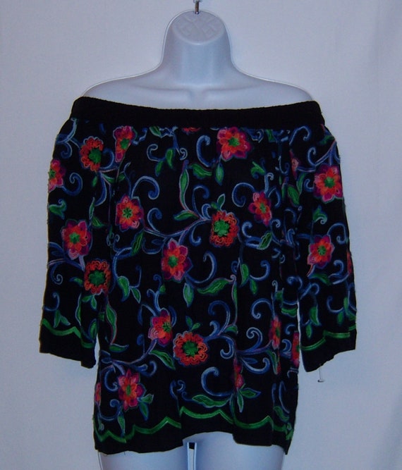 Vintage Karen Kane Black Blue Green Red Embroider… - image 2