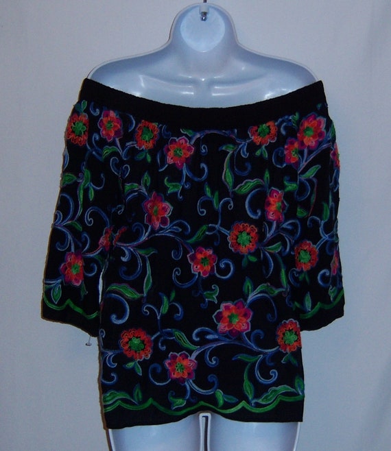 Vintage Karen Kane Black Blue Green Red Embroider… - image 3