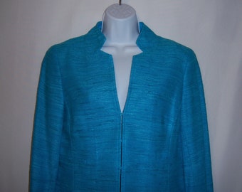 Vintage Carlisle Turquoise Blue Woven Tweed Pattern Silk Suit Jacket Blazer 6 Small Deadstock NOS NWT