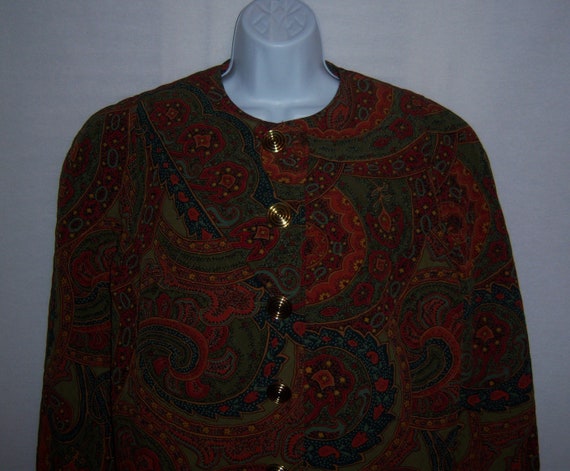 Vintage Jean Claire Green Copper Blue Paisley Qui… - image 1