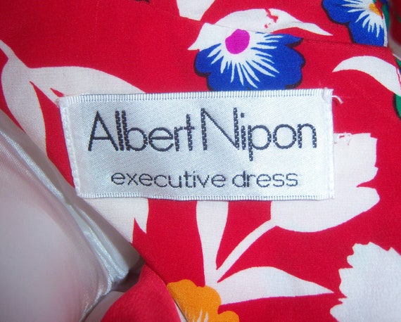 Vintage Albert Nipon Red Blue Green Floral Flower… - image 4