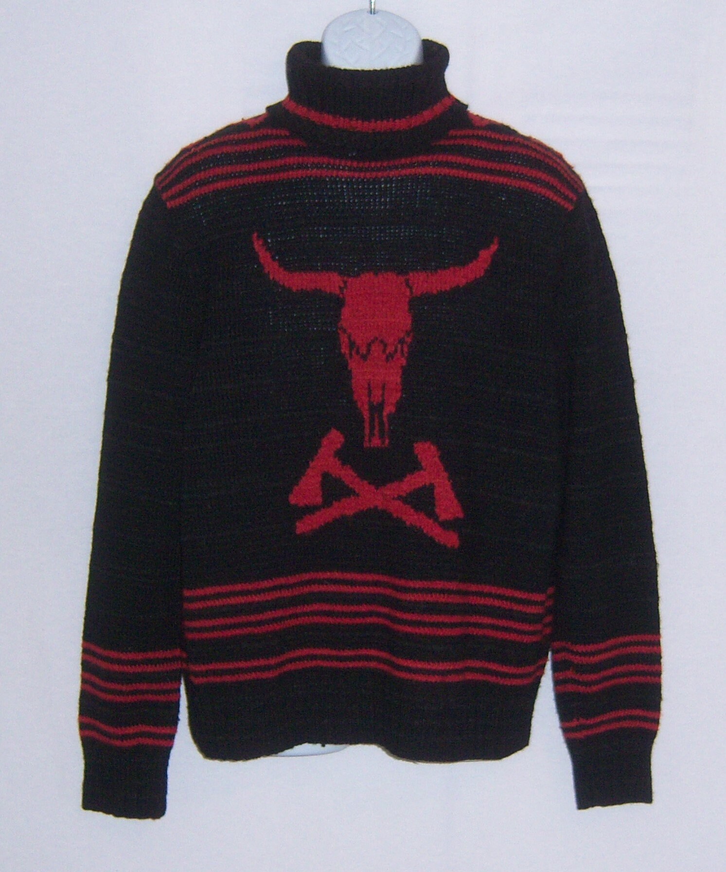 Vintage Polo Ralph Lauren Black Red Longhorn Steer Cow Skull Mens 
