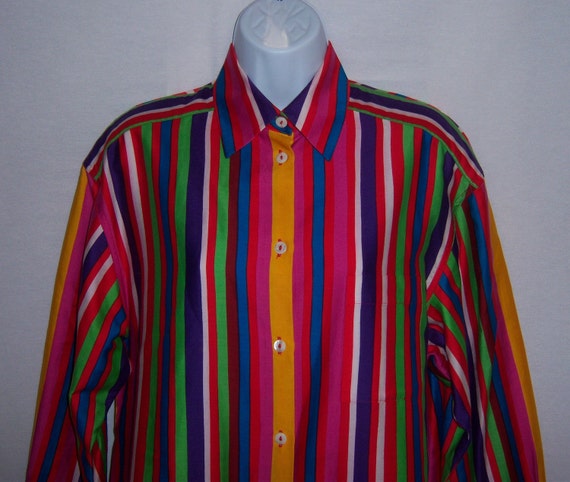 vintage 80s KARL LAGERFELD 総柄　シャツワンピース Vintage KL Karl Lagerfeld Blue Pink Green White Red Purple Striped