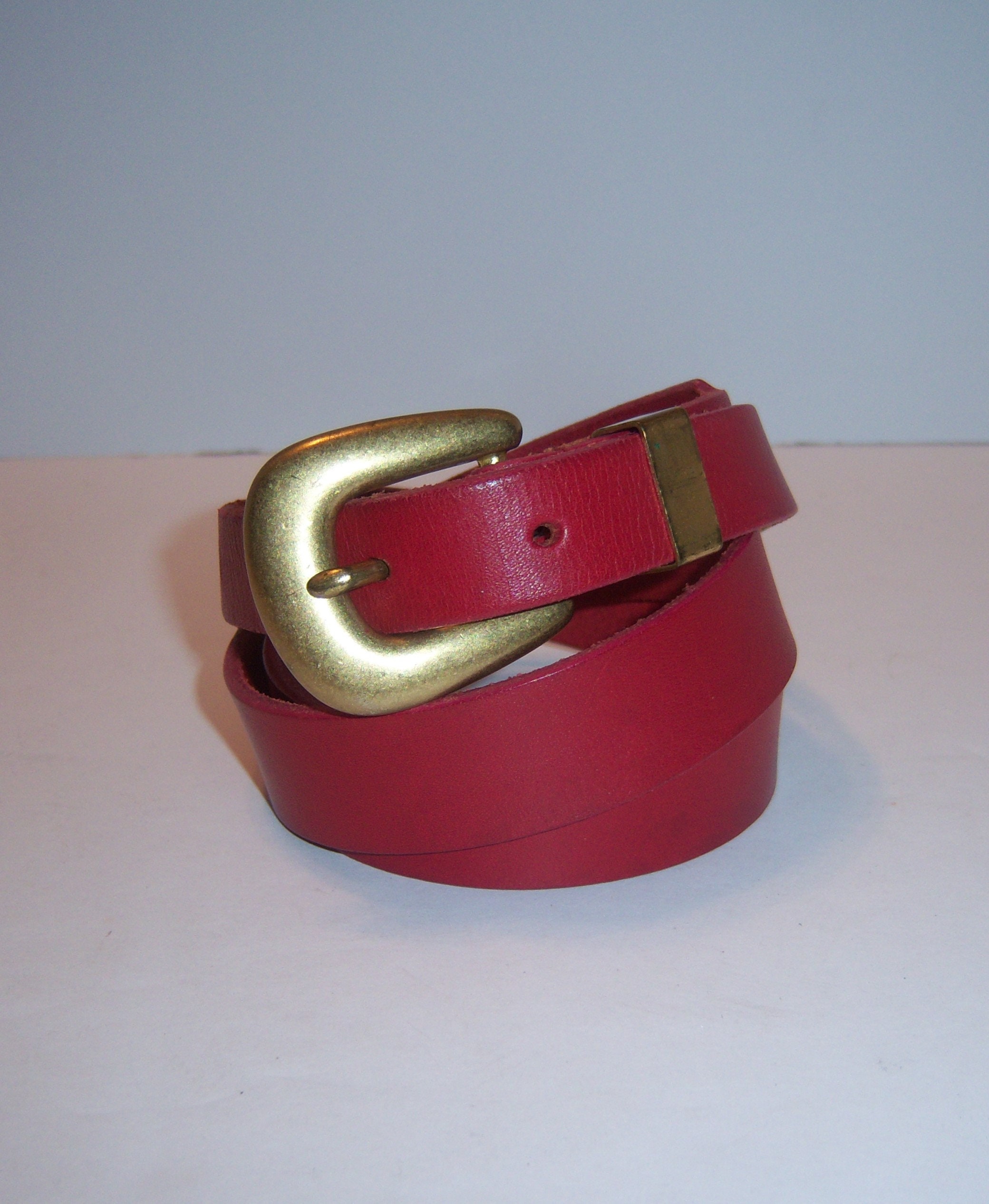 Vintage Laura Ashley Red English Saddle Hide Leather Belt 