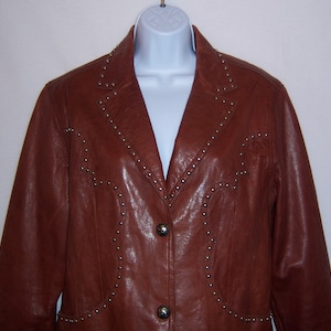 Vintage Cripple Creek Brown Studded Cross Distressed Leather Jacket Coat Large L Women&#39;s Biker Gift